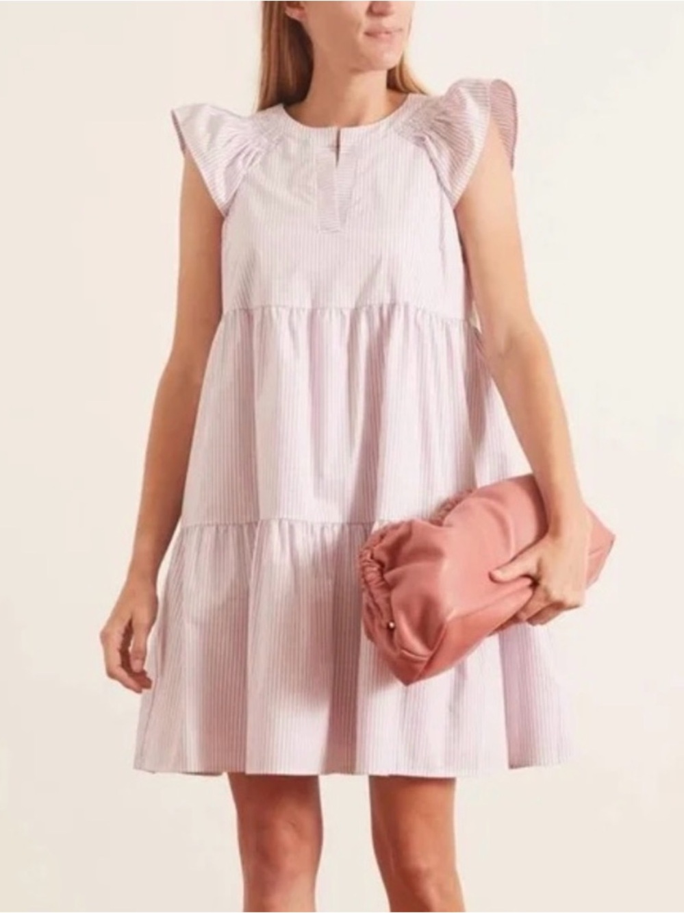 NWT GAL MEETS GLAM Chassity Dress Lavender White Stripes Flutter Sleeve US 0